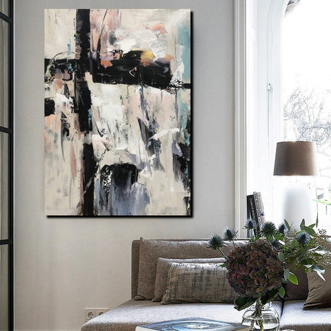 Black and White Impasto Paintings, Contemporary Modern Art, Bedroom Abstract Art Ideas, Buy Wall Art Online, Palette Knife Abstract Paintings-HomePaintingDecor