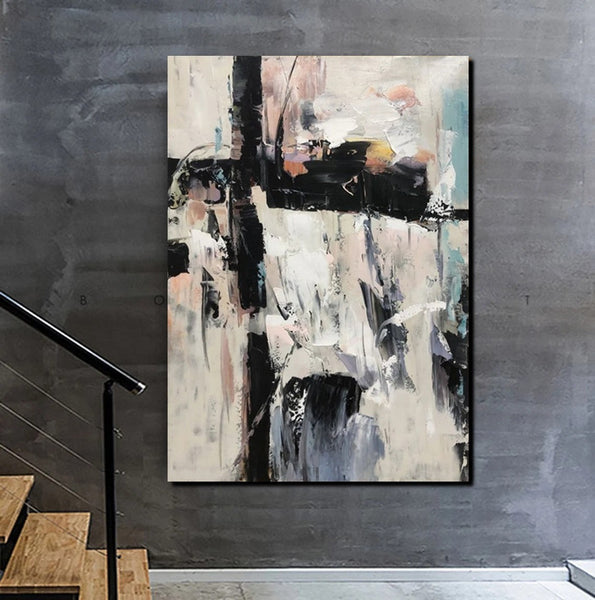Black and White Impasto Paintings, Contemporary Modern Art, Bedroom Abstract Art Ideas, Buy Wall Art Online, Palette Knife Abstract Paintings-HomePaintingDecor