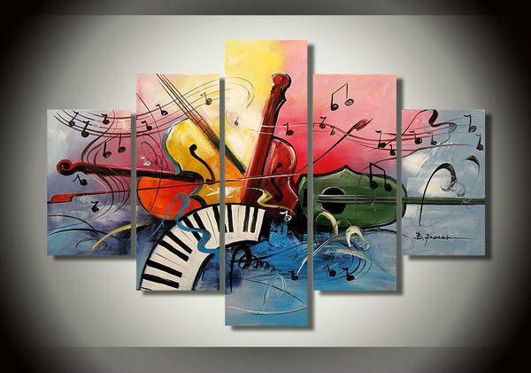 Abstract Canvas Painting, Large Paintings for Living Room, Acrylic Painting on Canvas, 5 Piece Canvas Painting, Music Painting, Violin Painting-HomePaintingDecor