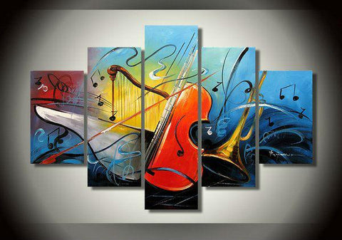 Modern Abstract Painting, Violin Painting, Music Paintings, 5 Piece Abstract Art, Bedroom Abstract Painting, Large Painting on Canvas-HomePaintingDecor