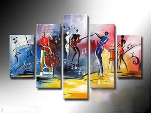 5 Piece Abstract Painting, Large Painting on Canvas, Cellist Painting, Flute Player, Drummer Painting, Modern Acylic Paintings, Buy Paintings Online-HomePaintingDecor