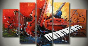 Music Abstract Painting, Electronic Organ Painting, Violin Painting, Harp, 5 Piece Abstract Painting-HomePaintingDecor