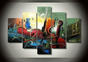 5 Piece Abstract Art Painting, Cello Painting, Modern Acrylic Painting, Violin Painting, Bedroom Abstract Paintings-HomePaintingDecor