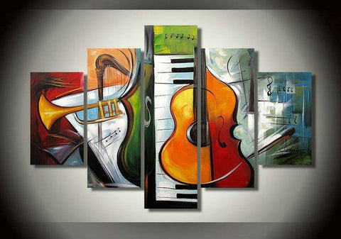 Violin Painting, Music Painting, 5 Piece Abstract Wall Art Paintings, Extra Large Wall Paintings on Canvas, Living Room Modern Art-HomePaintingDecor