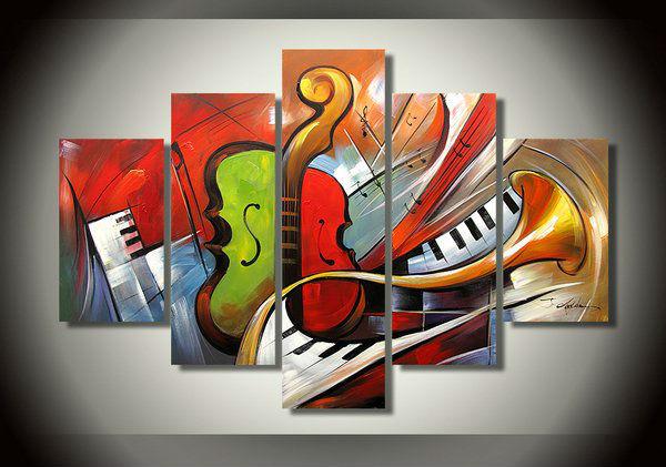 Music Painting, Simple Modern Painting, Living Room Paintings, 5 Piece Modern Wall Art Paintings, Extra Large Painting on Canvas-HomePaintingDecor