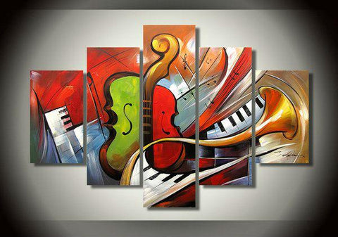 Music Painting, Simple Modern Painting, Living Room Paintings, 5 Piece Modern Wall Art Paintings, Extra Large Painting on Canvas-HomePaintingDecor