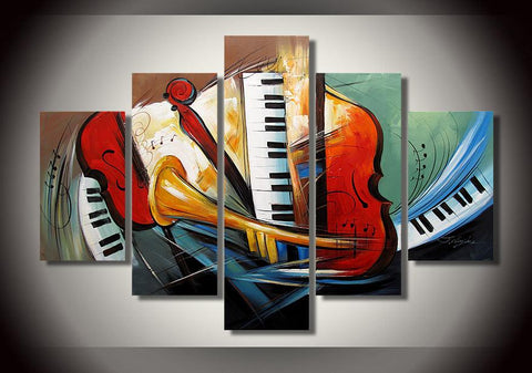 Electronic Organ Painting, Horn, Violin Painting, 5 Piece Modern Wall Art, Extra Large Painting-HomePaintingDecor