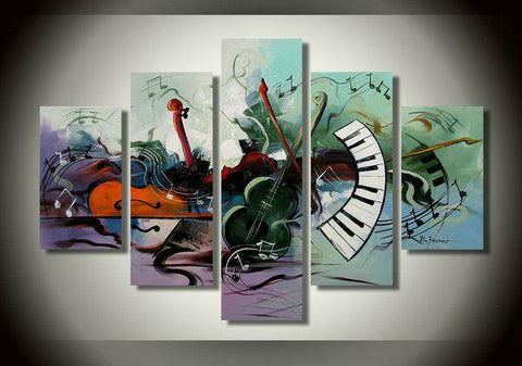 Abstract Painting, Violin, Electronic organ Painting, 5 Piece Abstract Wall Art, Musical Instrument Painting-HomePaintingDecor