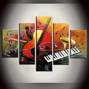 5 Piece Canvas Art Paintings, Violin Musical Instruction Painting, Abstract Canvas Painting, Electronic Organ Painting, Modern Paintings-HomePaintingDecor