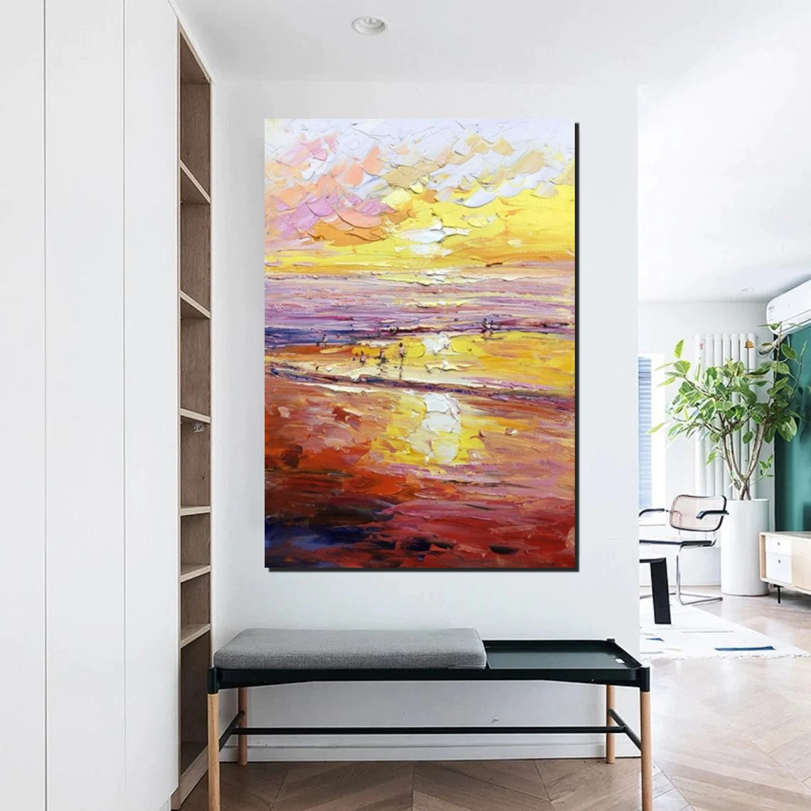 Canvas Paintings for Bedroom, Large Paintings on Canvas, Landscape Painting for Living Room, Sunrise Seashore Painting, Heavy Texture Paintings-HomePaintingDecor