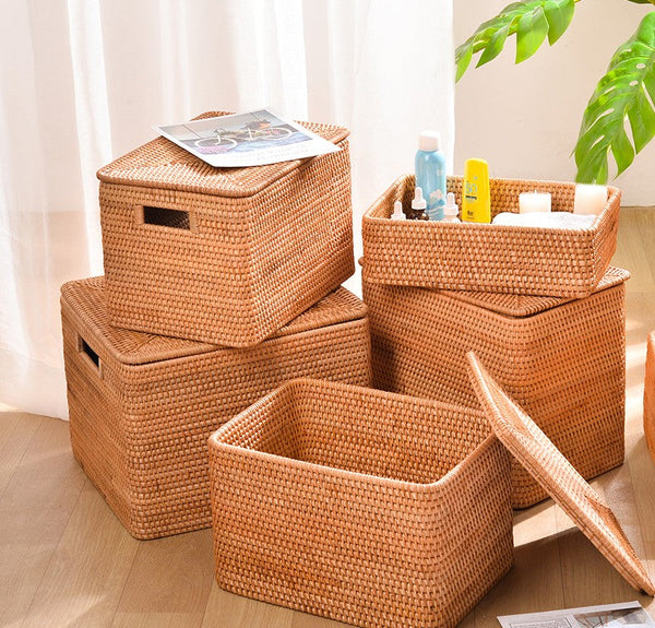 Storage Basket with Lid, Storage Baskets for Toys, Rectangular Storage Basket for Shelves, Storage Baskets for Bathroom, Storage Baskets for Clothes-HomePaintingDecor