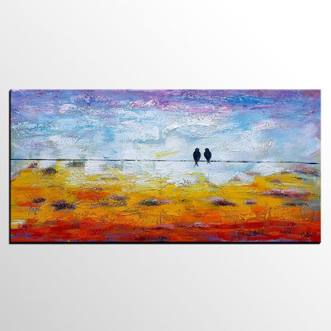 Modern Art, Contemporary Artwork, Love Birds Painting, Abstract Art Painting, Wedding Gift-HomePaintingDecor