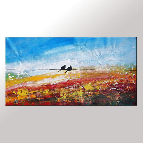 Modern Art, Love Birds Painting, Art for Sale, Abstract Art Painting, Bedroom Wall Art, Canvas Artwork-HomePaintingDecor