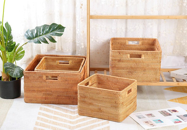 Woven Storage Baskets, Rattan Storage Baskets for Kitchen, Storage Basket for Shelves, Kitchen Storage Basket, Storage Baskets for Bedroom-HomePaintingDecor