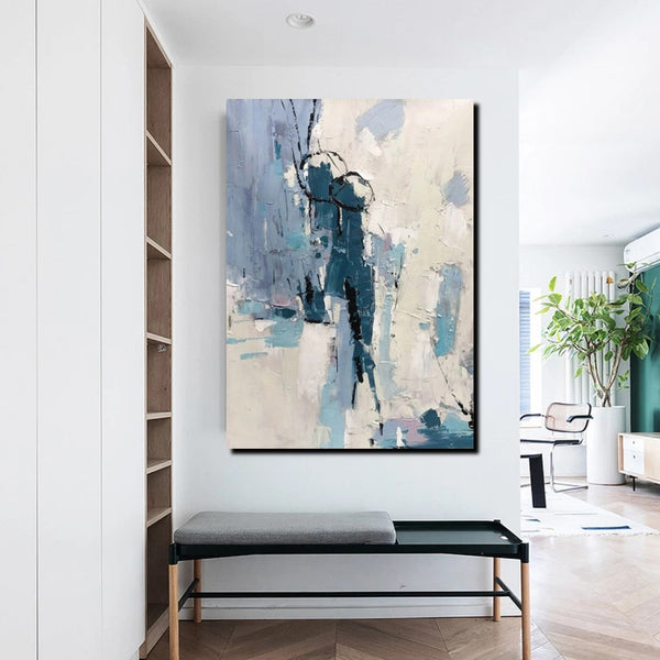 Living Room Abstract Paintings, Hand Painted Canvas Paintings, Large Wall Art Ideas, Heavy Texture Painting, Blue Modern Abstract Painting-HomePaintingDecor