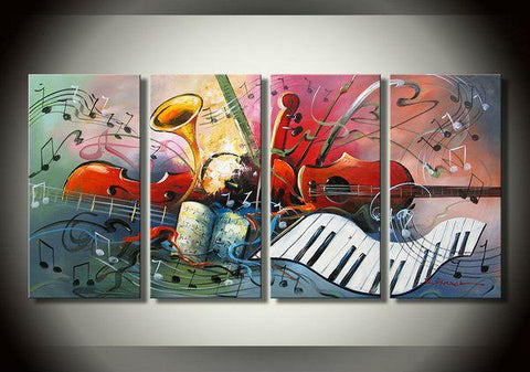 Violin Painting, Abstract Painting, Music Painting, 4 Panel Art Painting, Abstract Art on Canvas, Living Room Wall Art Paintings-HomePaintingDecor