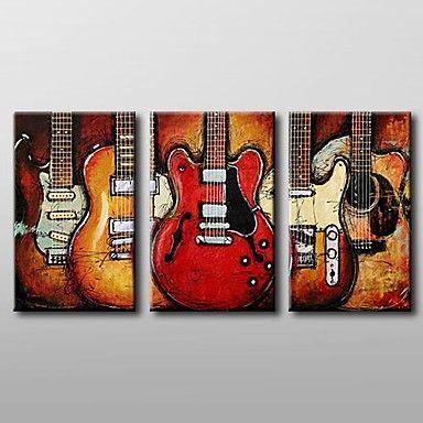 Modern Abstract Painting, 3 Piece Canvas Art, Red Abstract Painting, Electric Guitar Painting, Canvas Painting for Living Room-HomePaintingDecor