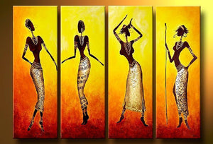 African Girl Painting, 4 Piece Canvas Art, African Woman Painting, Abstract Figure Painting, Abstract Paintings for Bedroom-HomePaintingDecor