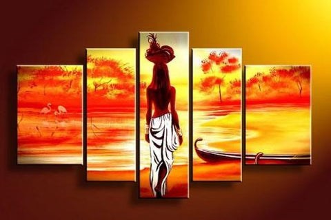 African Girl Painting, Sunset Painting, Extra Large Wall Art Paintings, African Woman Painting, African Acrylic Paintings, Buy Art Online-HomePaintingDecor