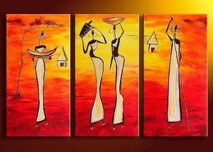 Bedroom Wall Art, African Woman Painting, African Girl Painting, Extra Large Art, 3 Piece Wall Art-HomePaintingDecor
