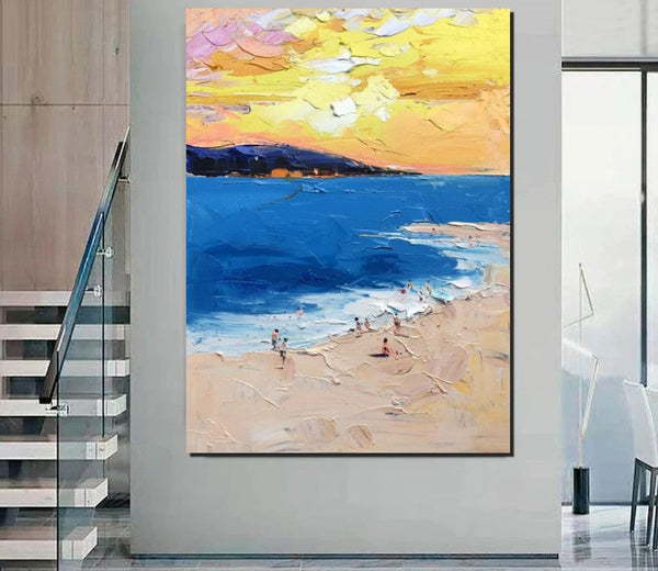 Large Wall Art Ideas for Bedroom, Landscape Canvas Painting, Heavy Texture Painting, Seashore Painting, Beach Painting, Large Paintings for Living Room-HomePaintingDecor