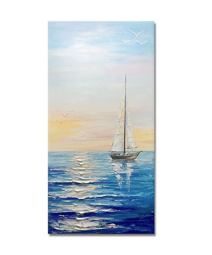 Sail Boat Seascape Painting, Heavy Texture Painting, Palette Knife Painting, Acrylic Painting on Canvas, Large Painting for Sale-HomePaintingDecor