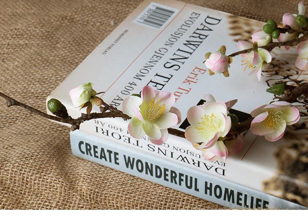 White and Pink Plum Artificial Flowers, Artificial Botany Plants, Silk Flower Arrangement, Plum Flower, Simple Flower Arrangement for Home Decoration-HomePaintingDecor