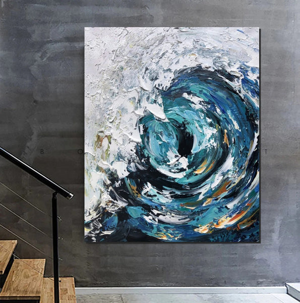 Big Wave Painting, Seascape Canvas Painting, Living Room Wall Art Painting, Landscape Canvas Paintings, Heavy Texture Canvas Art-HomePaintingDecor