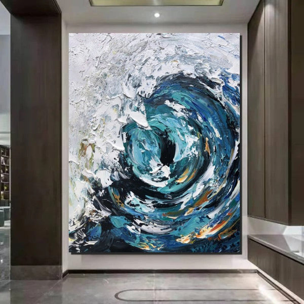 Big Wave Painting, Seascape Canvas Painting, Living Room Wall Art Painting, Landscape Canvas Paintings, Heavy Texture Canvas Art-HomePaintingDecor