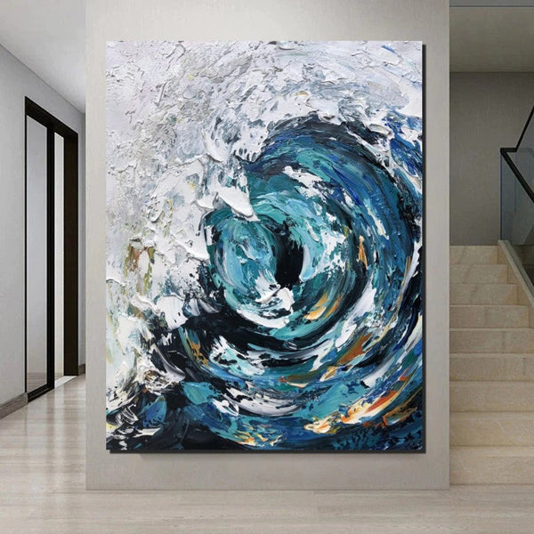 Big Wave Painting, Seascape Canvas Painting, Living Room Wall Art Painting, Landscape Canvas Paintings, Heavy Texture Canvas Art-HomePaintingDecor