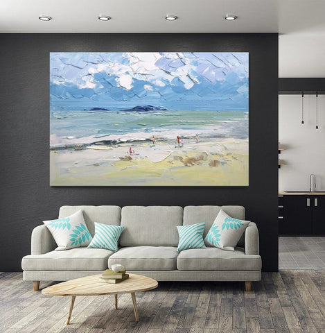 Seashore Beach Paintings, Living Room Canvas Art Ideas, Contemporary Abstract Art for Bedroom, Large Landscape Painting, Simple Modern Art-HomePaintingDecor