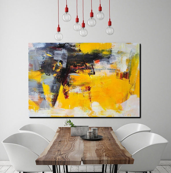 Living Room Modern Paintings, Yellow Acylic Abstract Paintings, Large Painting Behind Sofa, Buy Abstract Painting Online, Simple Modern Art-HomePaintingDecor