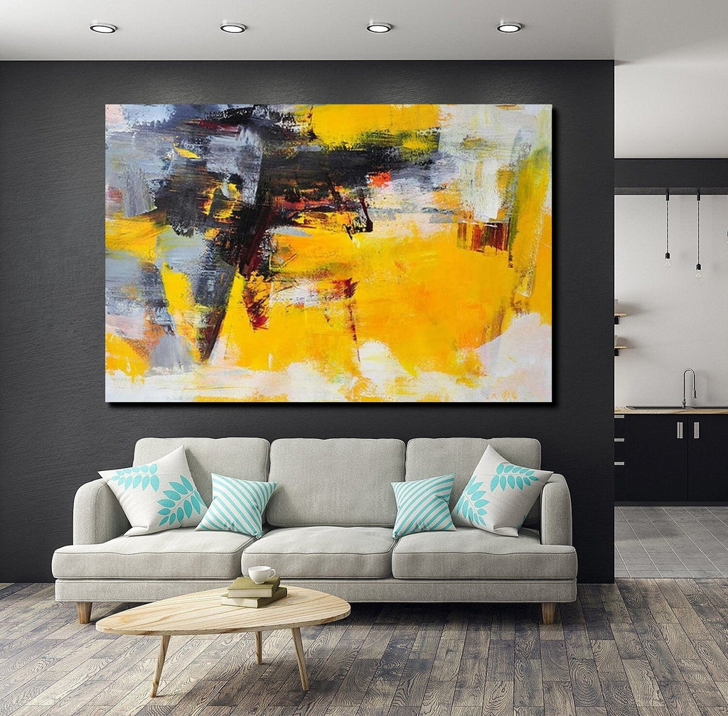 Simple Canvas Art, Yellow Modern Abstract Painting, Living Room