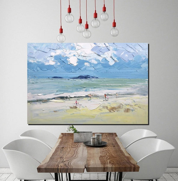Seashore Beach Paintings, Living Room Canvas Art Ideas, Contemporary Abstract Art for Bedroom, Large Landscape Painting, Simple Modern Art-HomePaintingDecor