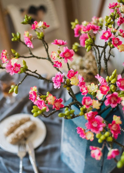 Creative Flower Arrangement Ideas for Home Decoration, Red Cherry Blossom, Sakura Flowers, Unique Artificial Flowers, Simple Artificial Floral for Dining Room-HomePaintingDecor