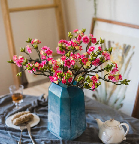 Creative Flower Arrangement Ideas for Home Decoration, Red Cherry Blossom, Sakura Flowers, Unique Artificial Flowers, Simple Artificial Floral for Dining Room-HomePaintingDecor