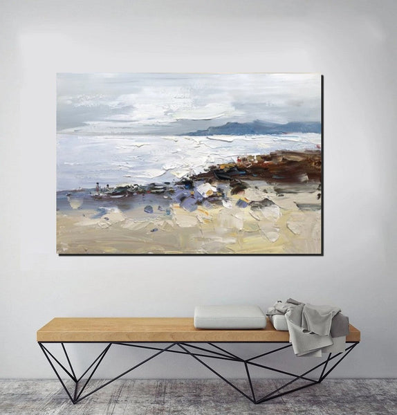 Landscape Paintings for Living Room, Landscape Canvas Paintings, Abstract Landscape Paintings, Seashore Beach paintings, Heavy Texture Canvas Art-HomePaintingDecor
