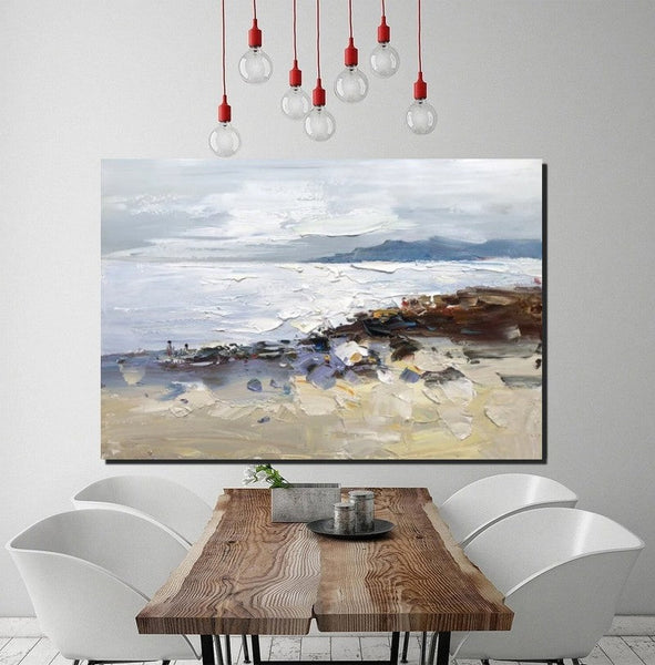 Landscape Paintings for Living Room, Landscape Canvas Paintings, Abstract Landscape Paintings, Seashore Beach paintings, Heavy Texture Canvas Art-HomePaintingDecor