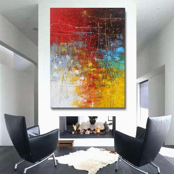 Contemporary Canvas Artwork, Large Modern Acrylic Painting, Red Abstract Wall Art Paintings, Modern Art for Dining Room, Hand Painted Wall Art Painting-HomePaintingDecor