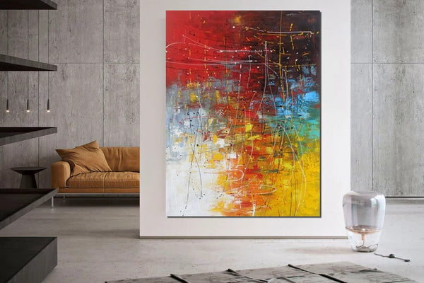 Contemporary Canvas Artwork, Large Modern Acrylic Painting, Red Abstract Wall Art Paintings, Modern Art for Dining Room, Hand Painted Wall Art Painting-HomePaintingDecor