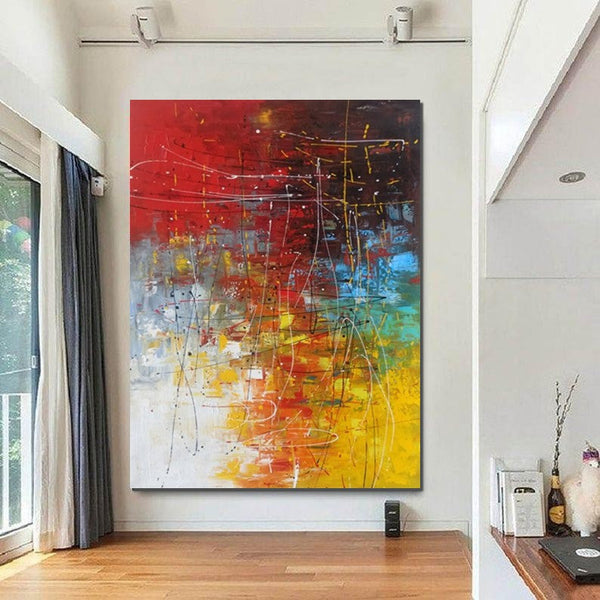 Contemporary Canvas Artwork, Large Modern Acrylic Painting, Red Abstract Wall Art Paintings, Modern Art for Dining Room, Hand Painted Wall Art Painting-HomePaintingDecor