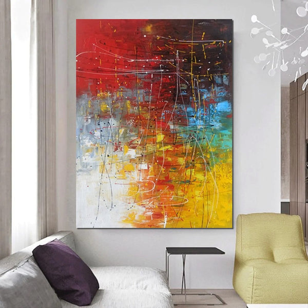 Contemporary Canvas Artwork, Large Modern Acrylic Painting, Red Abstract Wall Art Paintings, Modern Art for Dining Room, Hand Painted Wall Art Painting-HomePaintingDecor