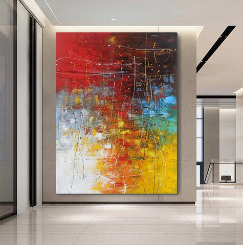 Contemporary Canvas Artwork, Large Modern Acrylic Painting, Red Abstract Wall Art Paintings, Modern Art for Dining Room, Hand Painted Wall Art Painting-HomePaintingDecor