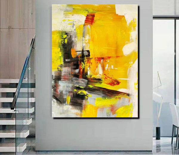 Large Canvas Paintings Behind Sofa, Acrylic Painting for Living Room, Yellow Contemporary Modern Art, Buy Large Paintings Online-HomePaintingDecor