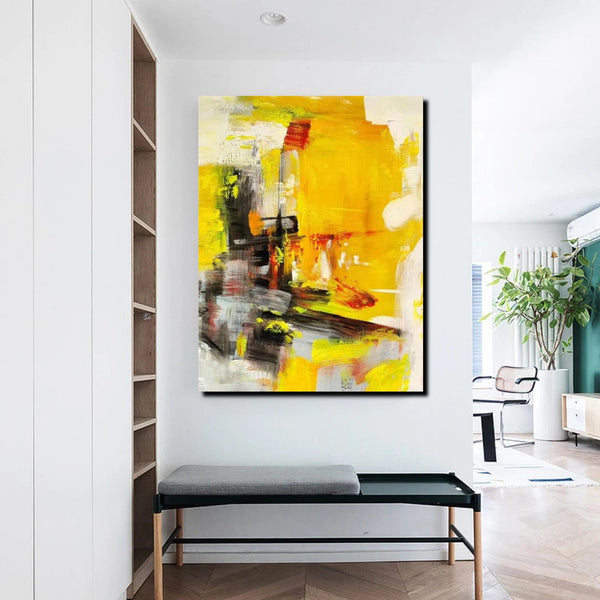 Large Canvas Paintings Behind Sofa, Acrylic Painting for Living Room, Yellow Contemporary Modern Art, Buy Large Paintings Online-HomePaintingDecor