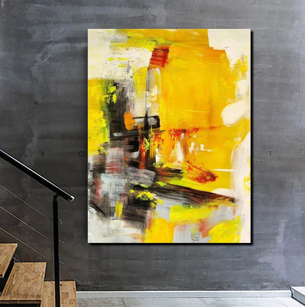 Large Canvas Paintings Behind Sofa, Acrylic Painting for Living Room, Yellow Contemporary Modern Art, Buy Large Paintings Online-HomePaintingDecor