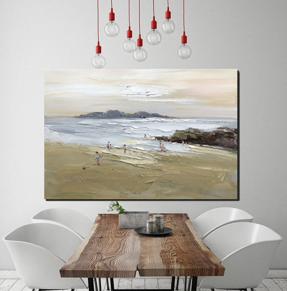 Acrylic Paintings on Canvas, Beach Seashore Paintings, Large Paintings for Bedroom, Landscape Painting for Living Room, Palette Knife Paintings-HomePaintingDecor