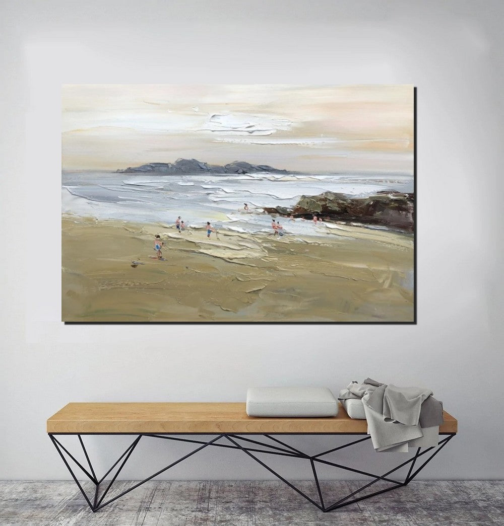 Acrylic Paintings on Canvas, Beach Seashore Paintings, Large Paintings for Bedroom, Landscape Painting for Living Room, Palette Knife Paintings-HomePaintingDecor