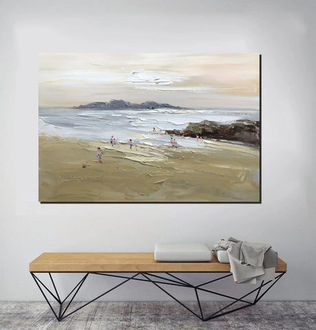 Acrylic Paintings on Canvas, Beach Seashore Paintings, Large Paintings for Bedroom, Landscape Painting for Living Room, Palette Knife Paintings-HomePaintingDecor