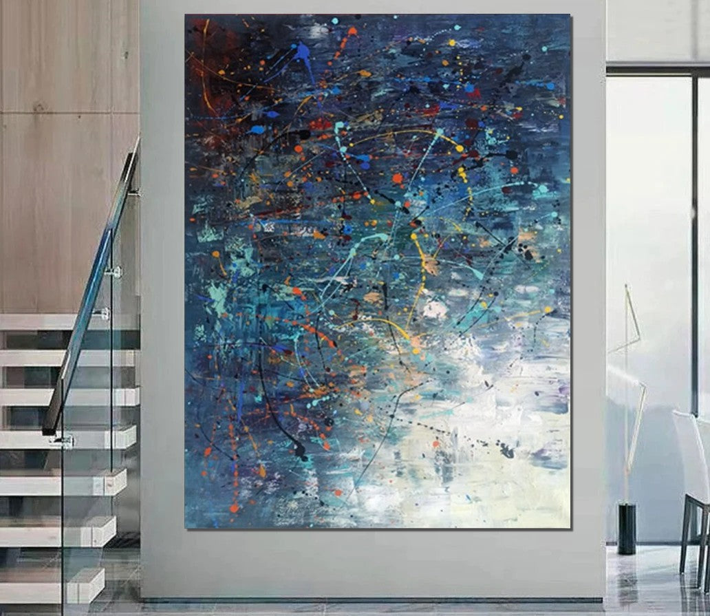 Extra Large Paintings for Living Room, Hand Painted Wall Art Paintings, Blue Abstract Acrylic Painting, Modern Abstract Art for Dining Room-HomePaintingDecor